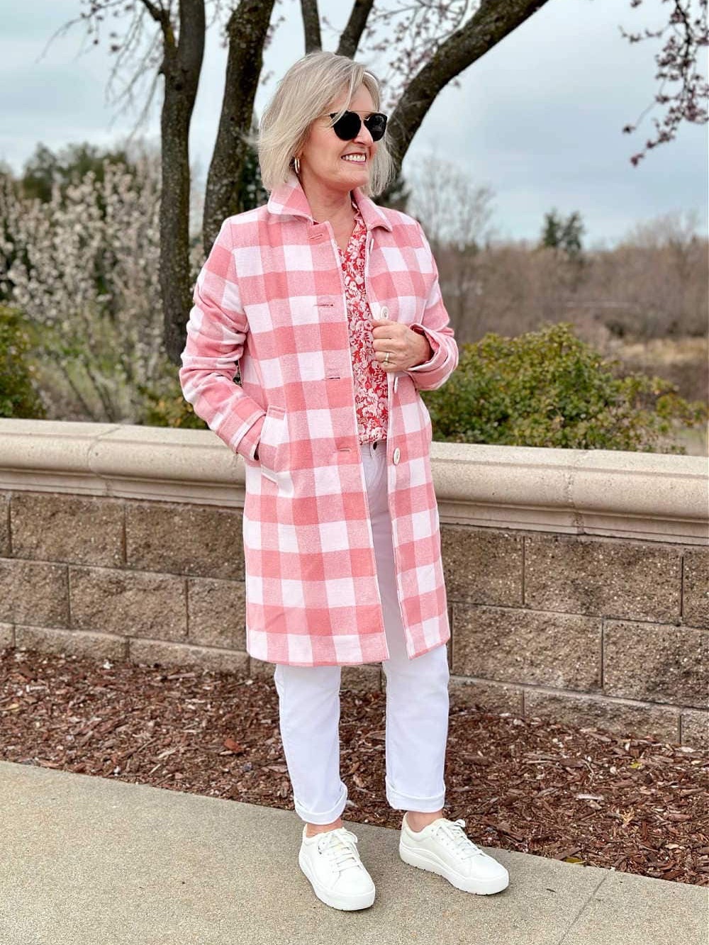 NWOT Draper James RSVP Pink and White Checked Coat